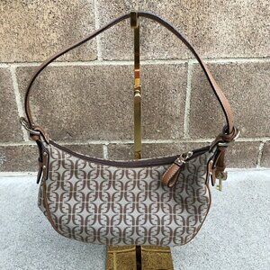 FOSSIL Monogram Boat Purse Shoulder Hand Bag Brown Women's Small Leather​​​​​